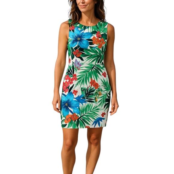 Etcetera Tropic Floral Printed Sheath Dress Sleeveless Multi Color Size 2 - Picture 1 of 7